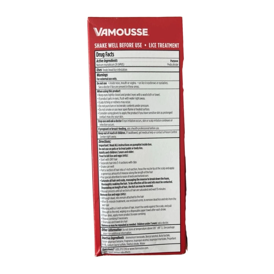 Vamousse Lice Treatment MOUSSE 带钢梳 容易涂抹于顺势疗法 6 液量盎司 — 第 2/4 张图片