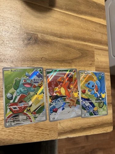 First Partner Kanto Starters Bulbasaur, Charmander, Squirtle Pokemon 3 Card Set