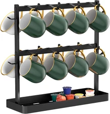 Countertop Mug Holder with 20 Hooks - 2 Tier Metal Display Stand for Cups