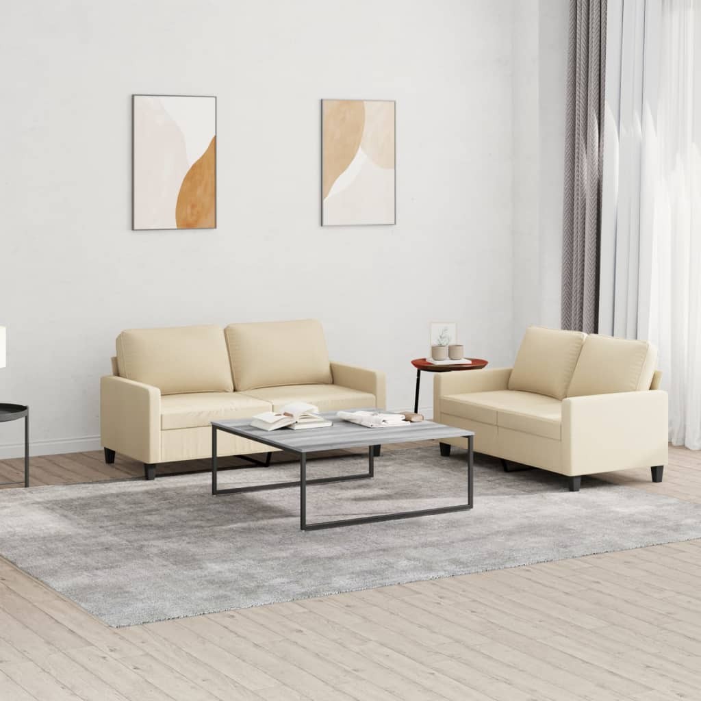 Vidaxl Crema Set Di Divani 2 Pz Con Cuscini In Tessuto - Immagine 2