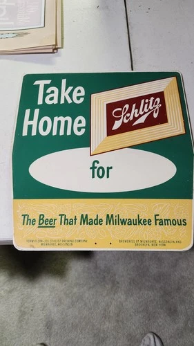 1950s Vintage Schlitz Beer Take Home Advertising Sign 14x15 🍺🍺🍺