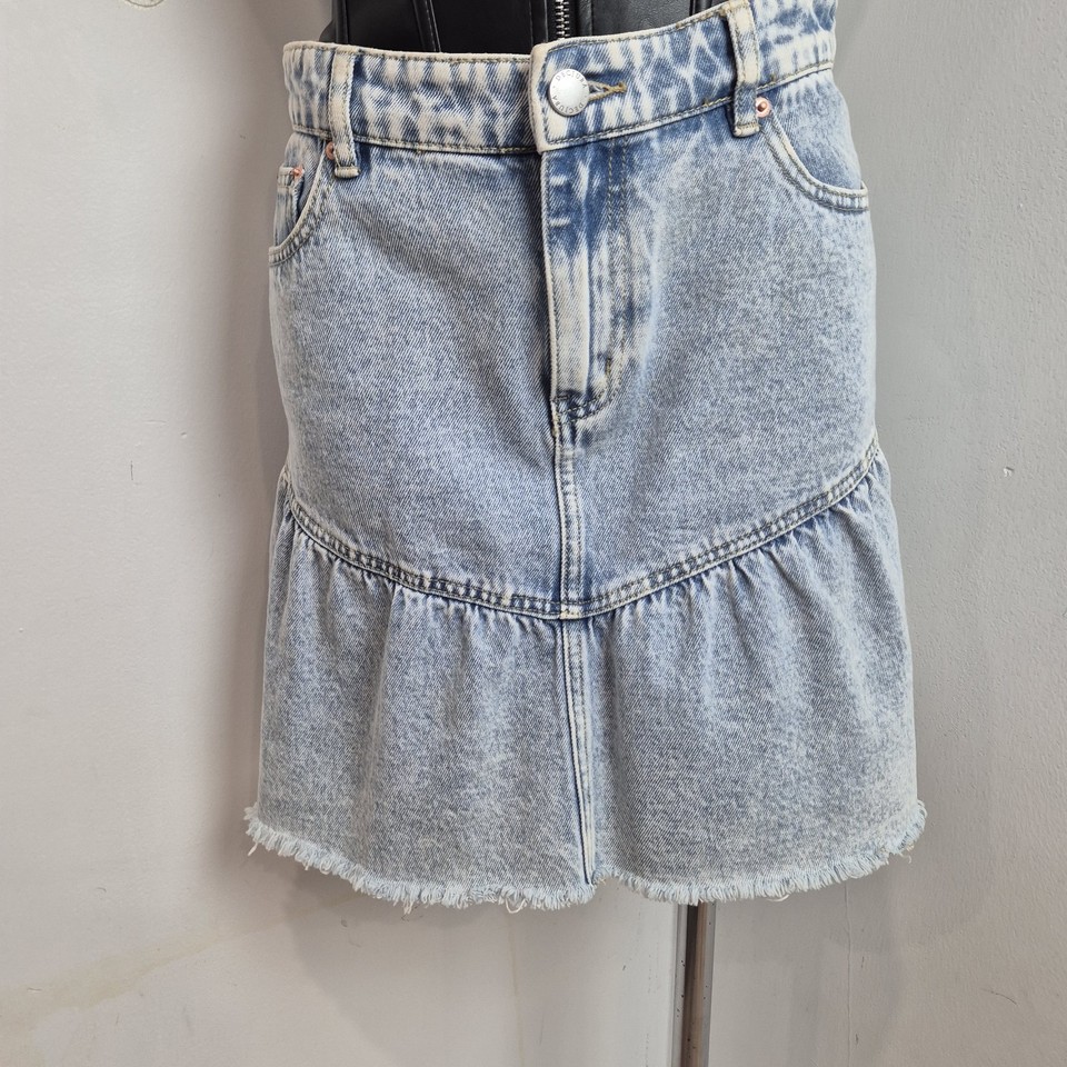 DECJUBA womens Waisted Ruffle Hem Denim Mini Skirt 10 AU blue Y2K style M25