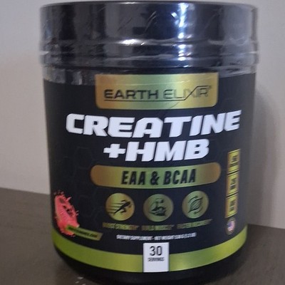 Earth Elixir Creatine + HMB EAA & BCAA Powder, Watermelon, About 30 Servings