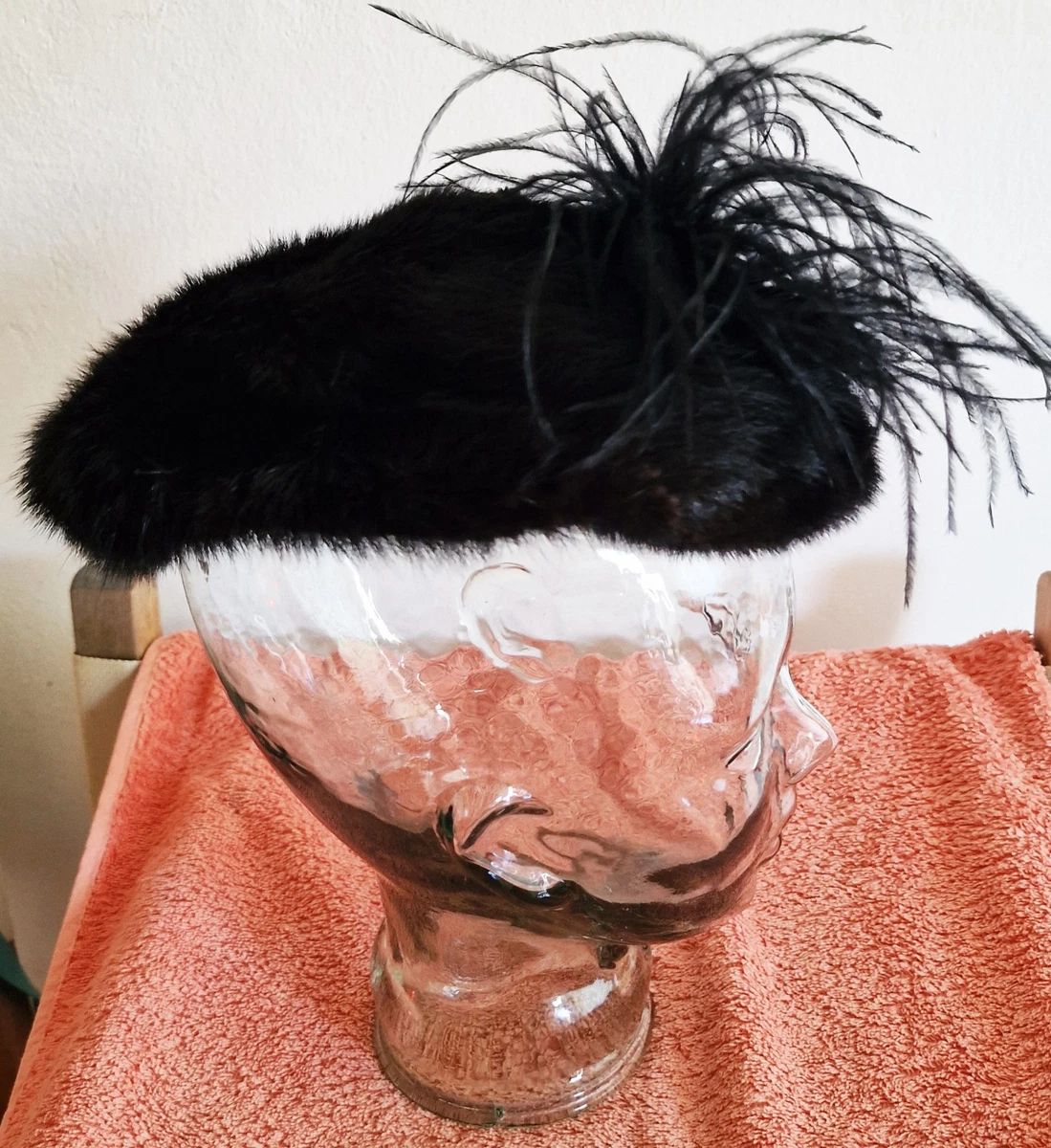 Pelzkappe Nerz Pelzmütze Vintage Damenhut Palzhut Nerzkappe schwarz 54 S