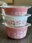 Vintage PYREX Gooseberry Pink White Glass Casserole Dish Set with Lids