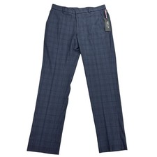 Tommy Hilfiger Hombres TH Flex Tate Calce Moderno Elastizado Cuadros Vestido Pantalones Azul 34x32
