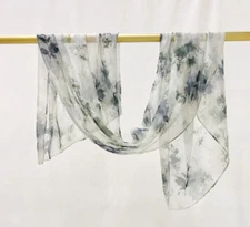 100% Silk Scarf Women neckerchief long Shawl Wrap Floral black gray JH42-27