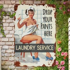 [Retro Laundry ] Humorous Retro Pin-Up Tin Metal Signs 8x12 Inches - Laundry Ser