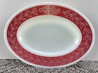 Vintage Corning Oval Plate Red Laurel Leaf Pattern 7" x 9 1/2" Milk Glass