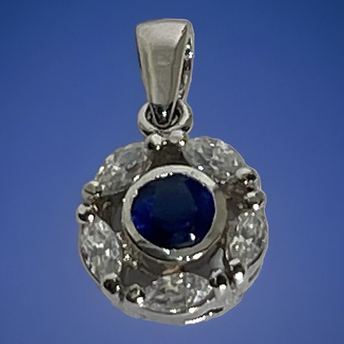 Sterling Silver Lab Created Sapphire And Lab Created Diamond Pendant