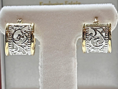 14 Karat Bicolor Weiß Gelbgold Creolen Filigran Ohrringe Huggies 4 Gramm