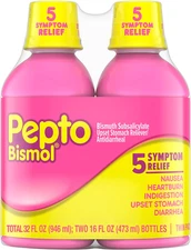 Pepto Bismol Liquid For 5 Symptom Relief Fast Acting Liquid 2 Pack 12 oz Each
