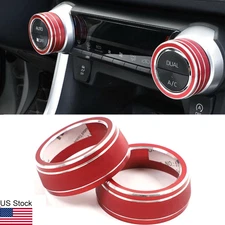 2pcs Red AC Climate Control Knob Ring Cover Trim For Toyota RAV4 2019-2021