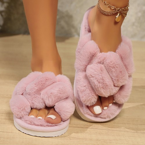 Damen Plüsch Fell Hausschuhe Pantoffeln Flauschig Fluffy Flat Gr.36-43 Slippers - Bild 11 von 19