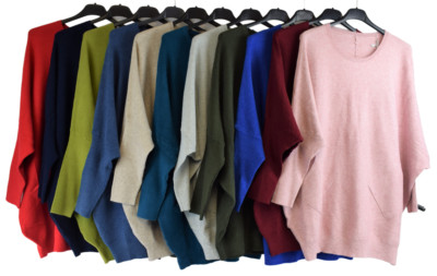Damen Italienischer Lagenlook Oversize Fledermaus Zopf Design Pullover Herbst Winter