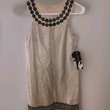 NWT Nine West size 4 Black Trim Blush Tan Sleeveless Dress Embroidered