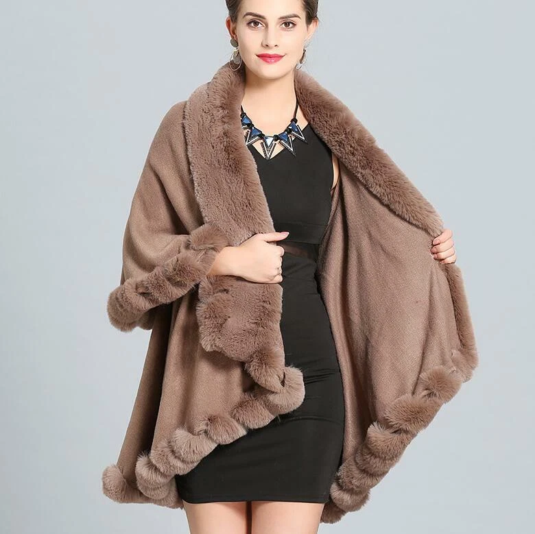 Mujeres Invierno Cálido Imitación Piel Zorro Cuello Capa Poncho Estola Chal Chaqueta Fiesta Elegante Foto 4 de 4