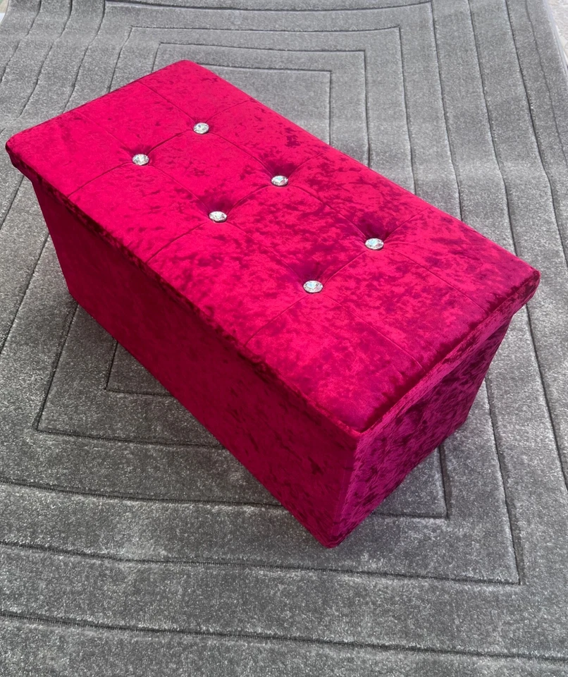 Storage Box Crushed Velvet Diamante Ottoman Folding Foot Stool Seat or Benches - Image 3 of 4