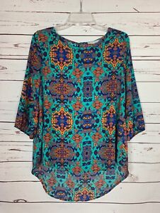 Boutique-Peach-Love-Women-039-s-M-Medium-Turquoise-Cute-Fall-Boho-Top-Blouse-Shirt