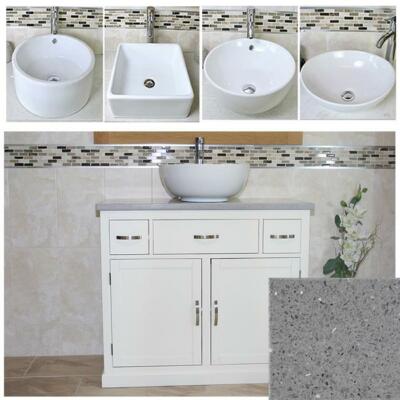 Badezimmer Waschtisch Weiß Unterschrank Waschtisch Grau Quarz & Keramik Waschbecken Set