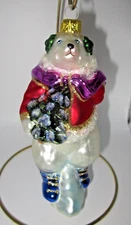 Polonaise SNOW BEAR Polar Bear Ice Skating Glass Christmas Ornament Mint!