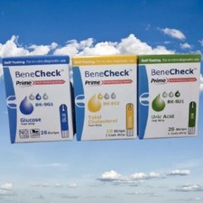 PACKAGE BENECHECK Prime Test Strips For Glucose, Uric Acid, Cholesterol