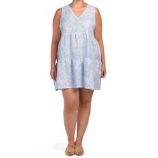 NWT Tahari Tahari Plus Linen Floral Print Sleeveless Tiered Mini Dress  1X-3X