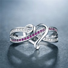 Romantic Heart Ring Women 925 Silver Jewelry Round Cut CZ Ring Sz 6-10