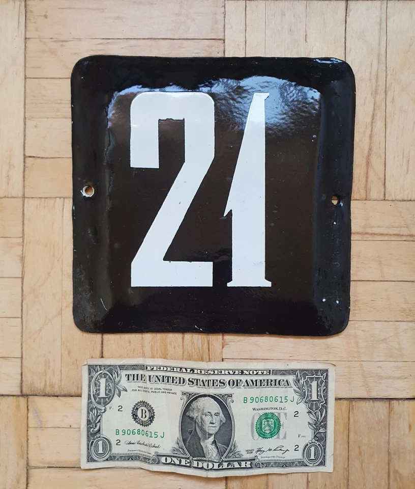 Vintage Soviet Metal Enamel Street Sign Number Plate № 21 PLAQUE USSR Porcelain - Image 2 of 4
