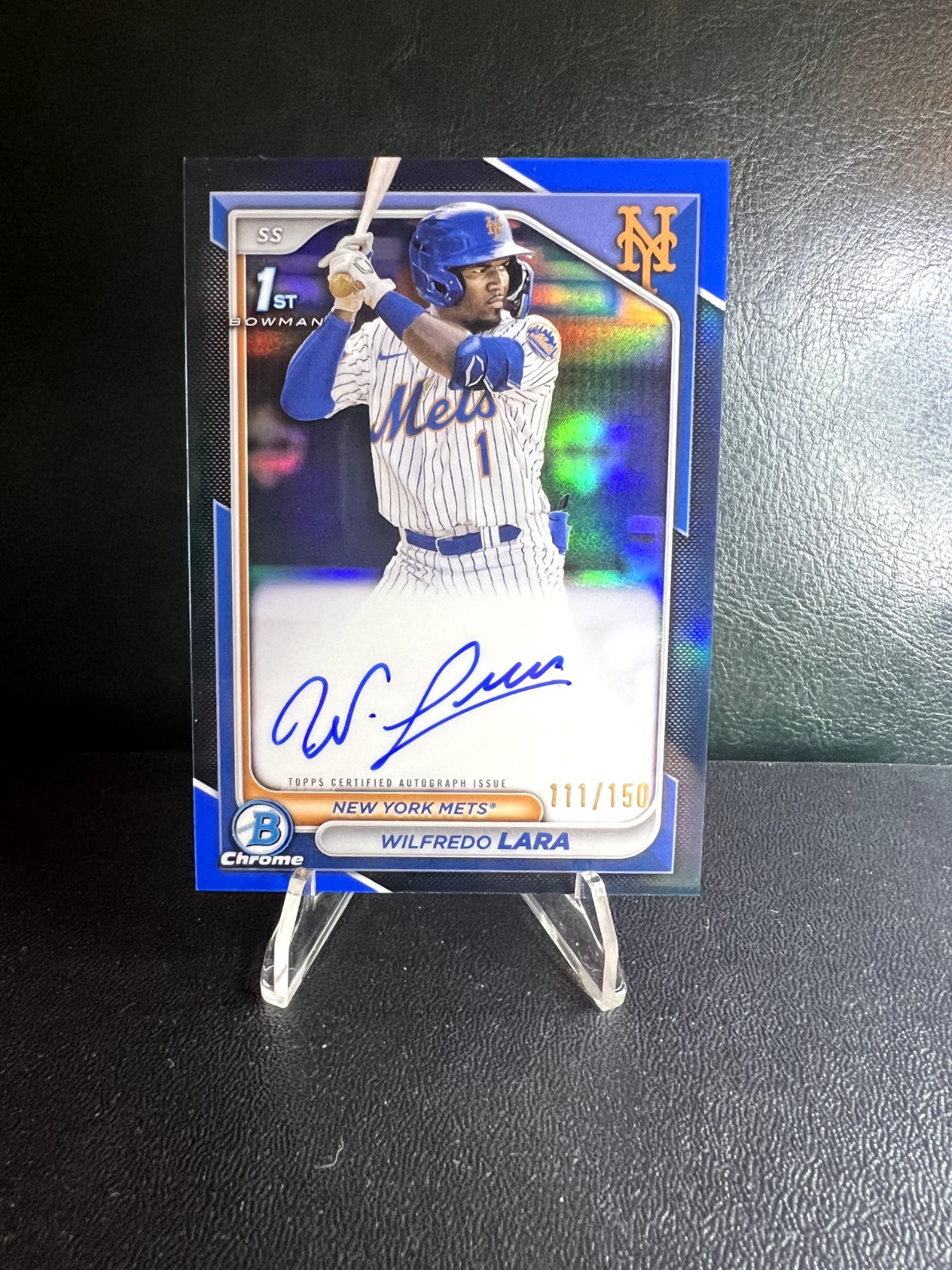 Wilfredo Lara 2024 Bowman Chrome 1st Blue Refractor Auto /150 Mets Color Match!
