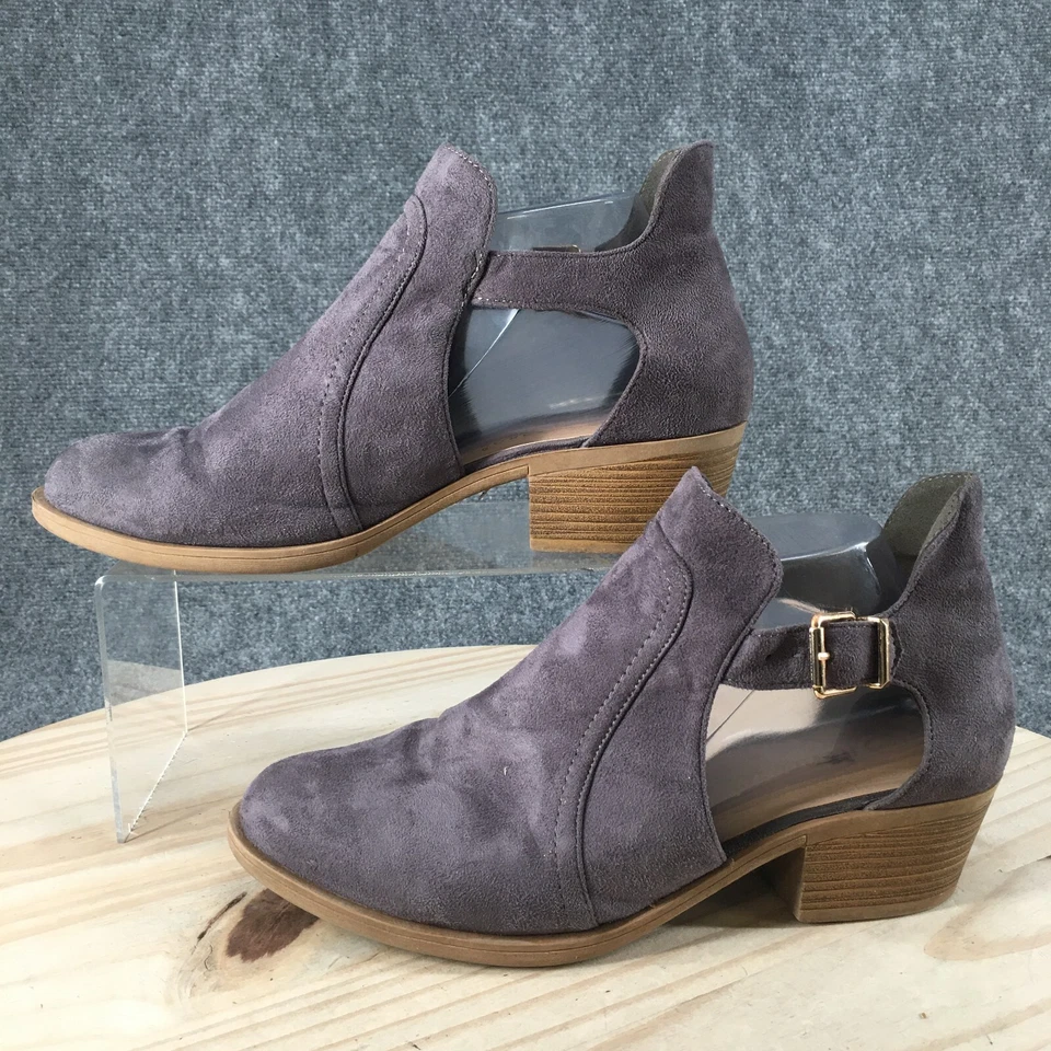 Reneeze Botas Mujer 10 Botines Gris Imitación Cuero Puntera Almendra Hebilla Cubano Foto 2 de 4