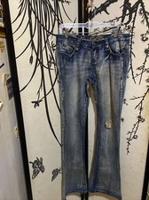 VTG Vanilla Star Women  s Distressed Blue Jeans W/Rhinestones  Embroidery