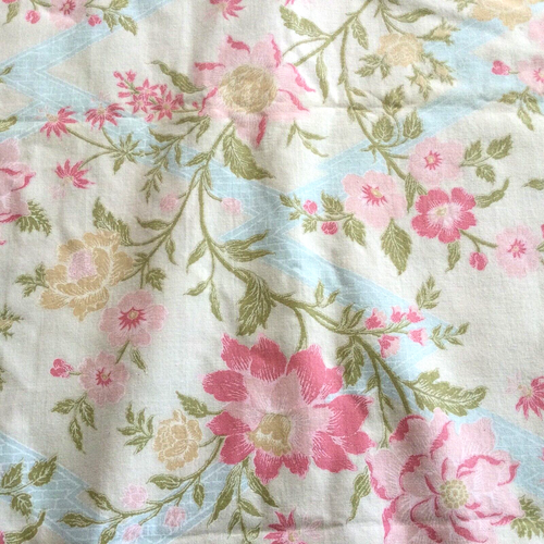 BLOOMCRAFT Original Screen Print Linen Fabric Large Floral Print Cream Pink 4yds