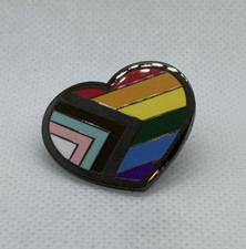 Gay Pride Progress Flag Heart Lapel Pin 1.25 Inch LGBTQ Support Accessory