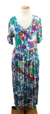 New Aura Button Front Maxi Dress Floral Pleated Cottage Boho Rayon Size P NWT