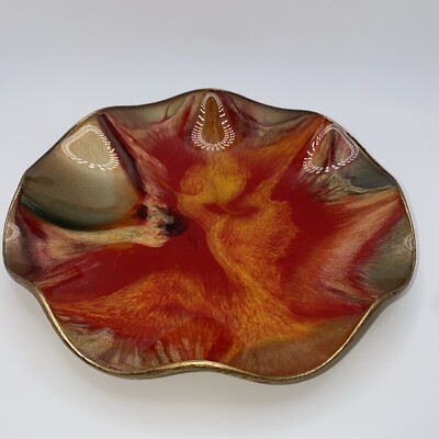 Vintage Seetusee Glassware by Mayfair Candy Dish Leather Back Glass