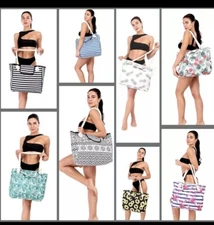 Genovega Extra Large Waterproof Canvas Beach Bag with 4 Pineapple And  Tropical,