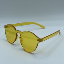Rimless Flat Lens Sunglasses One Thick Translucent Round Lens Frame Yellow