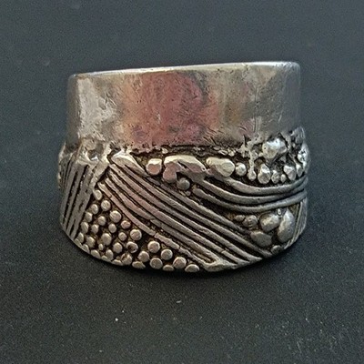Artisan Silver Wide Band Ring Modernist Textured Statement Sculptural Freeform