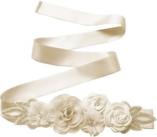 Ayliss Bridal Wedding Sash Belt with Flowers Pearls Rhinestone Dress Ivory 1