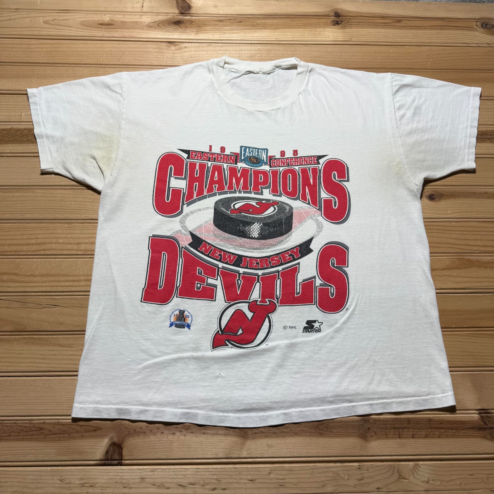 Vintage 1995 New Jersey Devils NHL Eastern Conference Champions T-Shirt - Large