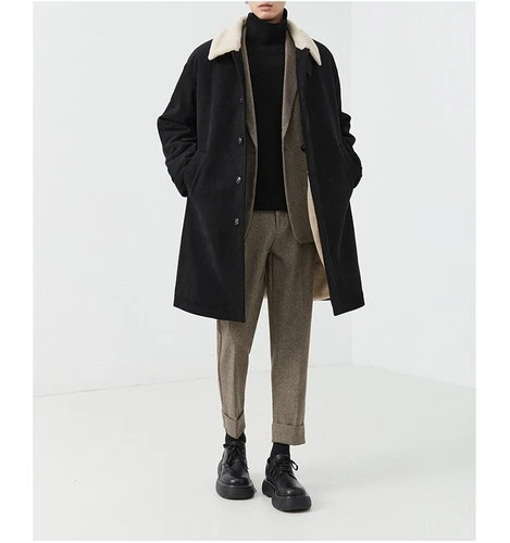 Gabardina de invierno de piel de cordero de longitud media para hombre nueva pana estilo coreano engrosada - Imagen 23 de 23