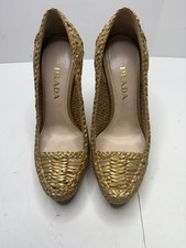 Prada Raffia Woven Leather Madras Platform Heels Basket Weave 36.5 UK/6.5 US