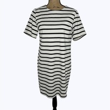 Old Navy Ponte Shift Dress Black White Striped Short Sleeve Coastal Preppy Sz M