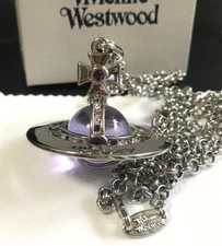 Vivienne Westwood Small Orb Necklace purple 4.5cm Silver with drawstring