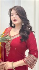 Women Indian Silk Suit Set Kanjivaram Silk Dupatta Embroidered Kurta Pant 4 Size