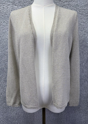 Eileen Fisher Petite M Champagne Metallic Shimmer Open Front Cardigan Luxe Layer