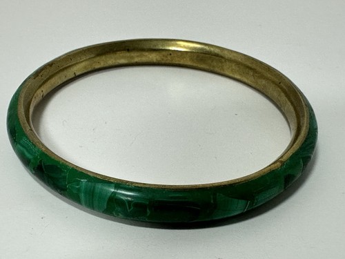 Antiker chinesischer Armreif aus Messing & Malachit - Bild 3 von 5