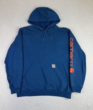 Carhartt Hoodie Mens Medium Blue Original Fit Logo Sleeve Fleece Sweatshirt K288
