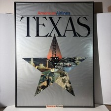 Vintage American Airlines Texas Travel Poster Original Airport Frame 30x40